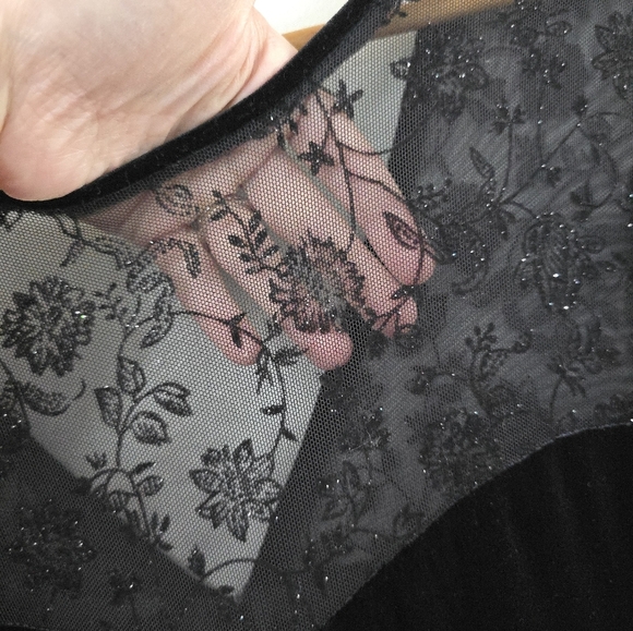 Robbie Bee Dress Womens Black Witchy Goth Whimsigoth Maxi Velour Sheer Sz 12 - Picture 4 of 12